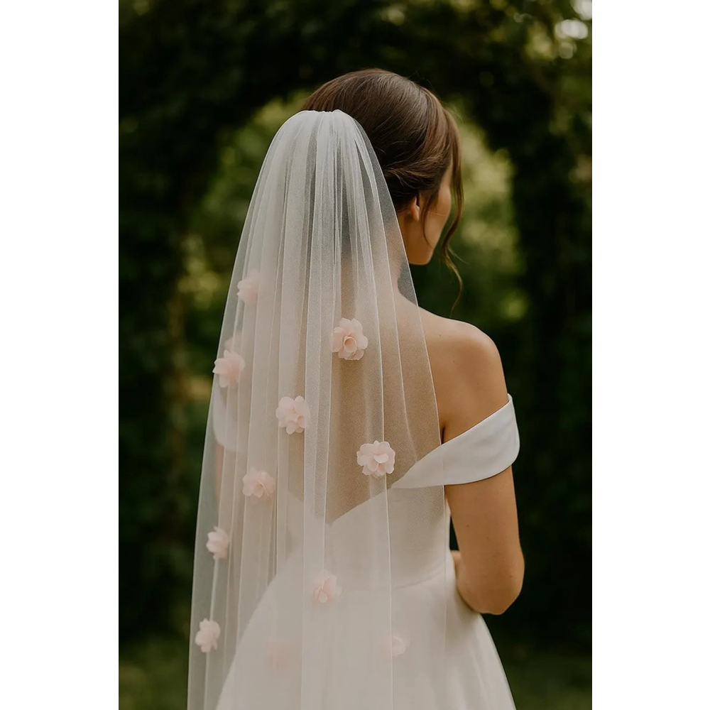 New Floral Fantasy Wedding Veil, 3D flowers on Soft Italian Tulle Bride Bridal